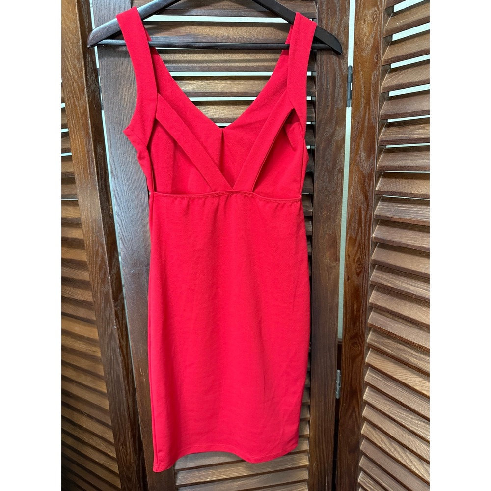Discovery Clothing Co Red Bodycon Mini Dress Strappy Back V-Neck Small